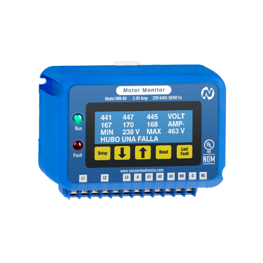 MODELO MM-80 NASSAR PROTECTOR DE FALLAS DE VOLTAJE TRIFÁSICO MOTOR MONITOR 80 AMP. 220/380/440 VCA