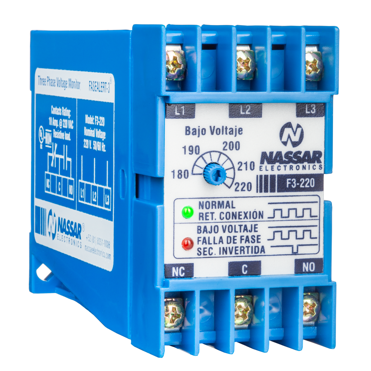 MODELO F3-440 NASSAR PROTECTOR DE FALLA DE VOLTAJE TRIFÁSICO FASEALERT-3 ESTÁNDAR EN 440 V